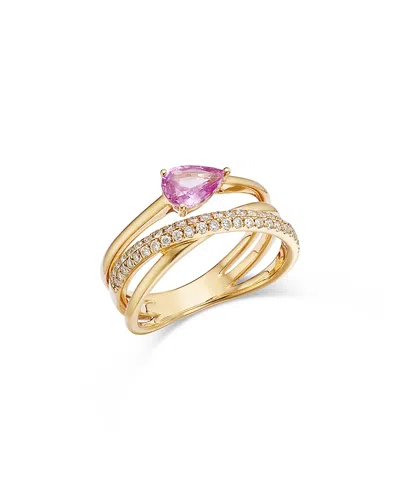 Bloomingdale's Fine Collection Pink Sapphire & Diamond Crossover Statement Ring In 14k Yellow Gold In Pink/gold