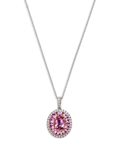 Bloomingdale's Fine Collection Pink Sapphire & Diamond Halo Pendant Necklace In 14k Rose & White Gold, 16-18