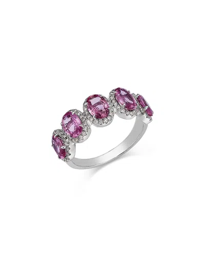 Bloomingdale's Fine Collection Pink Sapphire & Diamond Multi Stone Halo Ring In 14k White Gold