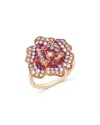 Bloomingdale's Fine Collection Pink Sapphire & Diamond Rose Flower Ring In 14k Rose Gold In Pink