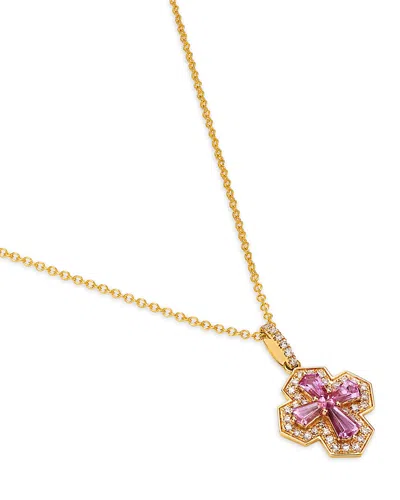 Bloomingdale's Fine Collection Pink Sapphire & Diamond Square Cross Pendant Necklace In 14k Yellow Gold, 16-18