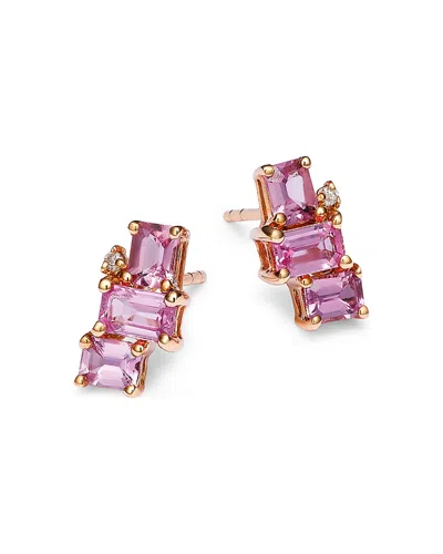 Bloomingdale's Fine Collection Pink Sapphire & Diamond Stud Earrings In 14k Rose Gold