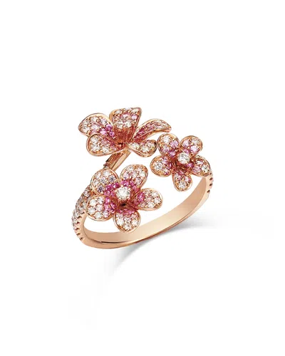 Bloomingdale's Fine Collection Pink Sapphire & Diamond Triple Flower Ring In 14k Rose Gold