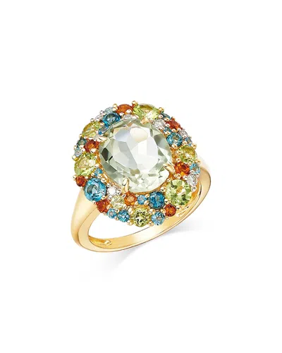 Bloomingdale's Fine Collection Prasiolite, Multi Gemstone & Diamond Halo Ring In 14k Yellow Gold