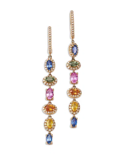 Bloomingdale's Fine Collection Rainbow Sapphire & Diamond Drop Earrings In 14k Yellow Gold