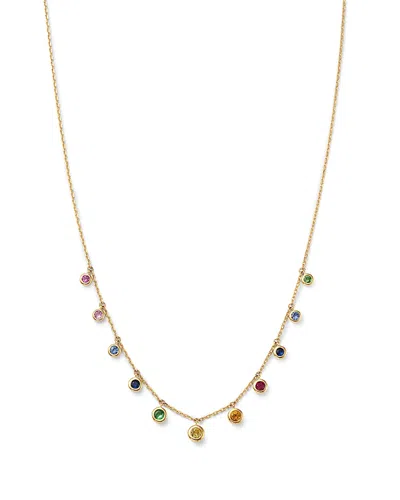 Bloomingdale's Fine Collection Rainbow Sapphire Bezel Drop Station Necklace In 14k Yellow Gold, 18