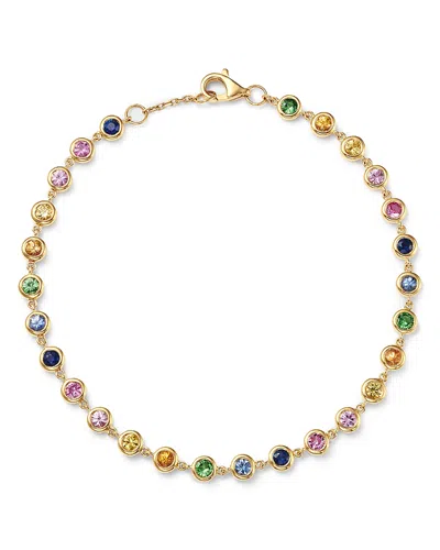 Bloomingdale's Fine Collection Rainbow Sapphire Bezel Link Bracelet In 14k Yellow Gold