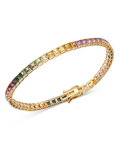 Bloomingdale's Fine Collection Rainbow Sapphire Tennis Bracelet In 14k Yellow Gold In Multi/gold