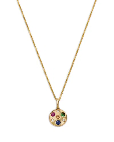 Bloomingdale's Fine Collection Rainbow Sapphire, Tsavorite & Diamond Disc Pendant Necklace In 14k Yellow Gold, 18