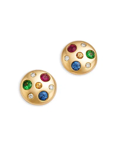 Bloomingdale's Fine Collection Rainbow Sapphire, Tsavorite & Diamond Disc Stud Earrings In 14k Yellow Gold