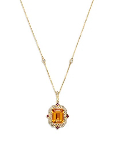 Bloomingdale's Fine Collection Red Citrine, Ruby & Diamond Halo Pendant Necklace In 14k Yellow Gold, 18