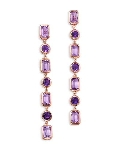 Bloomingdale's Fine Collection Rose De France & Purple Amethyst Mixed Cut Linear Drop Earrings In 14k Rose Gold