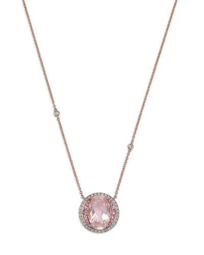 Bloomingdale's Fine Collection Rose Quartz, Pink Sapphire & Diamond Pendant Necklace In 14k Rose Gold, 18
