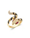 Bloomingdale's Fine Collection Ruby & Black & White Diamond Snake Bypass Ring In 14k Yellow Gold In Black/white