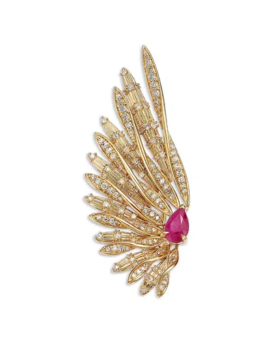 Bloomingdale's Fine Collection Ruby & Diamond Angel Wing Pin In 14k Yellow Gold