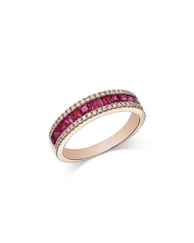 Bloomingdale's Fine Collection Ruby & Diamond Band Ring In 14k Rose Gold In Pink