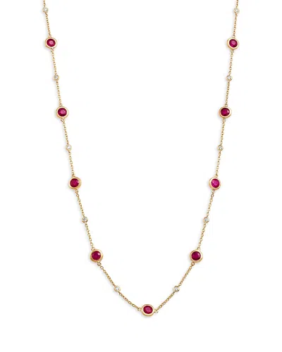 Bloomingdale's Fine Collection Ruby & Diamond Bezel Station Necklace In 14k Yellow Gold, 17