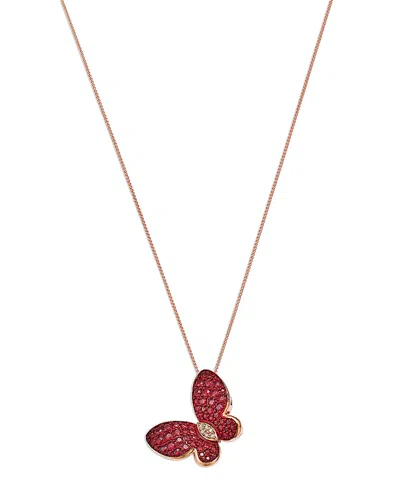 Bloomingdale's Fine Collection Ruby & Diamond Butterfly Pendant Necklace In 14k Rose Gold, 18