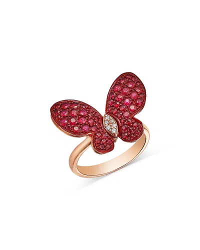Bloomingdale's Fine Collection Ruby & Diamond Butterfly Ring In 14k Rose Gold In Pink
