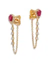 Bloomingdale's Fine Collection Ruby & Diamond Chain Hoop Earrings In 14k Yellow Gold In Gold