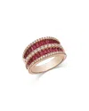 Bloomingdale's Fine Collection Ruby & Diamond Concave Multirow Statement Ring In 14k Rose Gold In Gold
