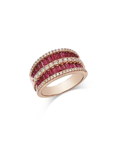 Bloomingdale's Fine Collection Ruby & Diamond Concave Multirow Statement Ring In 14k Rose Gold