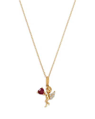Bloomingdale's Fine Collection Ruby & Diamond Cupid Heart Pendant Necklace In 14k Yellow Gold, 18