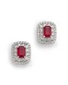 Bloomingdale's Fine Collection Ruby & Diamond Double Halo Statement Stud Earrings In 14k White Gold In Red/white Gold