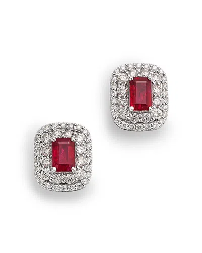 Bloomingdale's Fine Collection Ruby & Diamond Double Halo Statement Stud Earrings In 14k White Gold In Red/white Gold