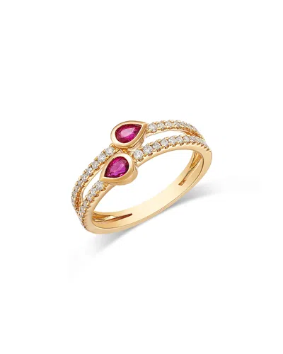 Bloomingdale's Fine Collection Ruby & Diamond Double Row Ring In 14k Yellow Gold