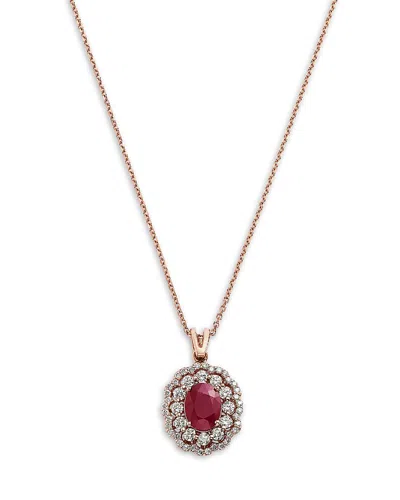 Bloomingdale's Fine Collection Ruby & Diamond Halo Pendant Necklace In 14k Rose Gold, 16 In Red