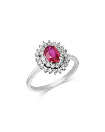 Bloomingdale's Fine Collection Ruby & Diamond Halo Ring In 14k White Gold In Metallic