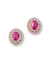 Bloomingdale's Fine Collection Ruby & Diamond Halo Stud Earrings In 14k Rose Gold In Gold