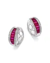 Bloomingdale's Fine Collection Ruby & Diamond Huggie Hoop Earrings In 14k White Gold In Pink