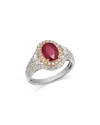 BLOOMINGDALE'S FINE COLLECTION RUBY & DIAMOND OVAL HALO RING IN 14K YELLOW & WHITE GOLD