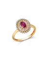 Bloomingdale's Fine Collection Ruby & Diamond Oval Halo Ring In 14k Yellow Gold In Gold