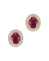Bloomingdale's Fine Collection Ruby & Diamond Oval Halo Stud Earrings In 14k Yellow Gold In Pink/gold