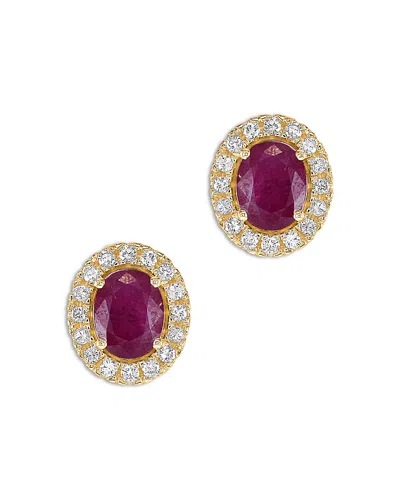 Bloomingdale's Fine Collection Ruby & Diamond Oval Halo Stud Earrings In 14k Yellow Gold In Pink/gold