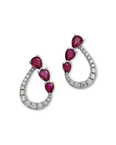 Bloomingdale's Fine Collection Ruby & Diamond Pear Open Stud Earrings In 14k White Gold In Pink/white