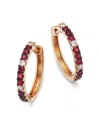 Bloomingdale's Fine Collection Ruby & Diamond Small Hoop Earrings In 14k Rose Gold In Pink
