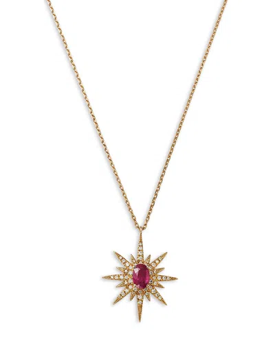 Bloomingdale's Fine Collection Ruby & Diamond Starburst Pendant Necklace In 14k Yellow Gold, 18 In Red/gold