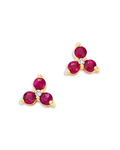 Bloomingdale's Fine Collection Ruby & Diamond Trio Stud Earrings In 14k Yellow Gold In Red