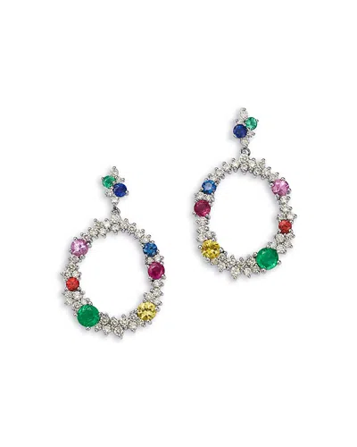 Bloomingdale's Fine Collection Ruby, Emerald & Rainbow Sapphire Doorknocker Drop Earrings In 14k White Gold