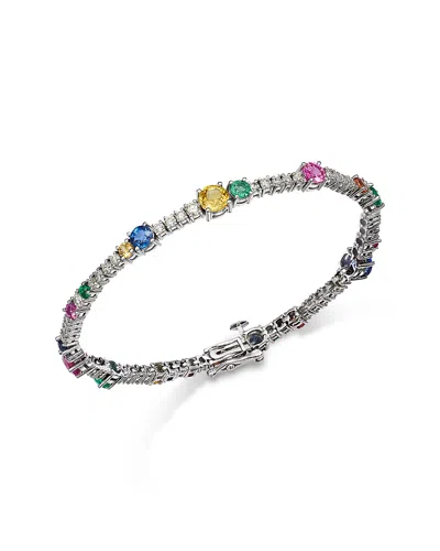 Bloomingdale's Fine Collection Ruby, Emerald & Rainbow Sapphire Tennis Bracelet In 14k White Gold