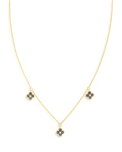 Bloomingdale's Fine Collection Sapphire & Diamond Bezel Clover Station Necklace In 14k Yellow Gold, 17 In Sapphire/gold