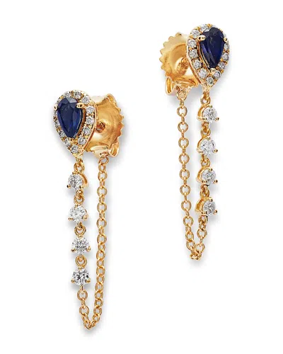 Bloomingdale's Fine Collection Sapphire & Diamond Chain Hoop Earrings In 14k Yellow Gold