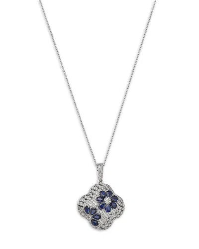 Bloomingdale's Fine Collection Sapphire & Diamond Clover Pendant Necklace In 14k White Gold, 16-18
