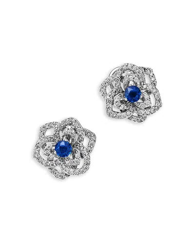 Bloomingdale's Fine Collection Sapphire & Diamond Flower Earrings In 14k White Gold