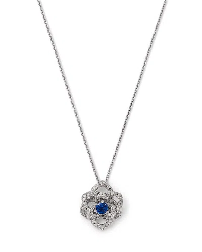 Bloomingdale's Fine Collection Sapphire & Diamond Flower Pendant Necklace In 14k White Gold, 16