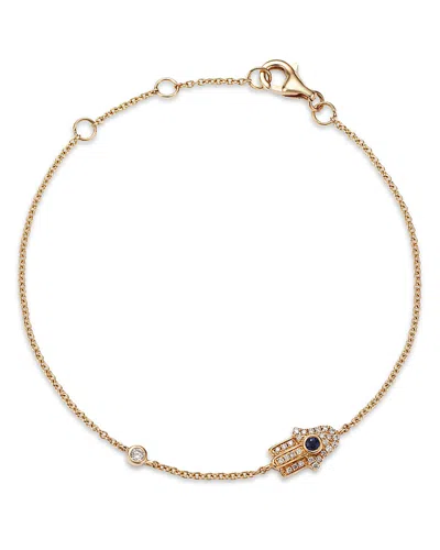 Bloomingdale's Fine Collection Sapphire & Diamond Hamsa Bracelet In 14k Yellow Gold In Blue/gold